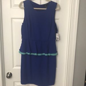 Peplum Royal Blue and Mint Green midi dress, NWT